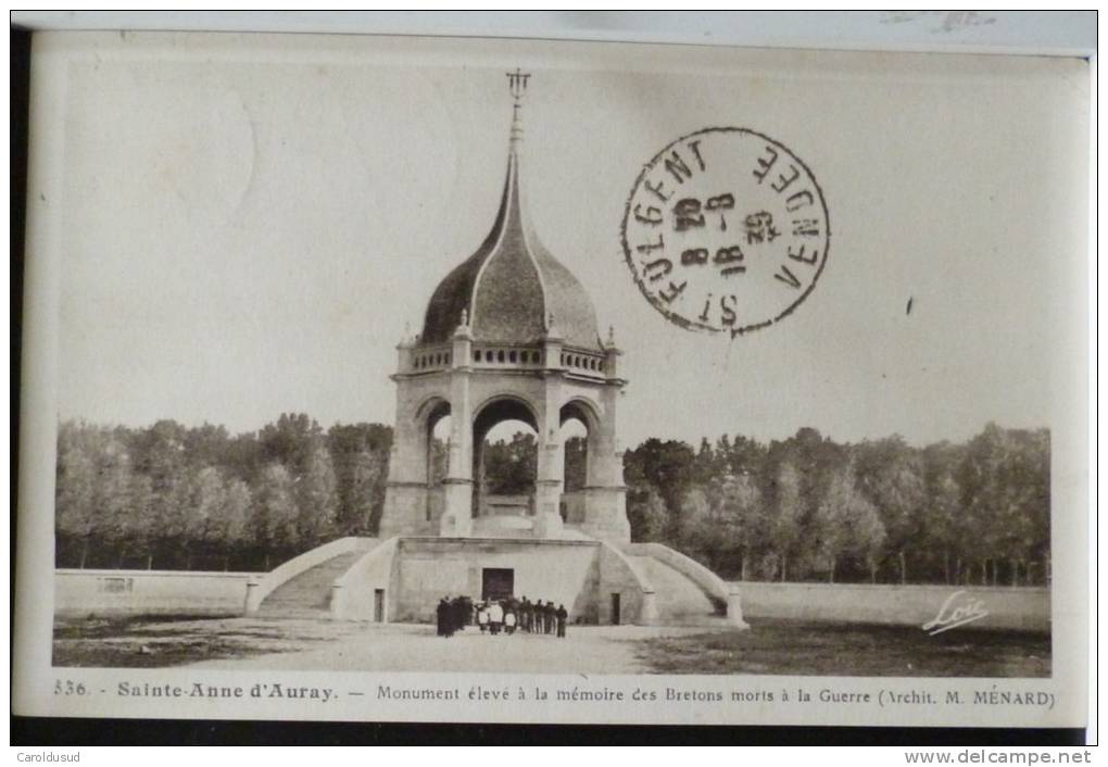 Sainte Anne D´ Auray Militaria Photo Monument Mort Guerre Bretons Loic Voyagé 1939 Timbre De Hargues Chateau St Fulgent - Monuments Aux Morts