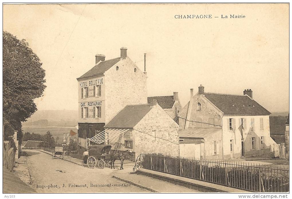 95 - Val D'oise _  Champagne -sur-Oise _ 2 Cartes_ Monté De L'Eglise -Mairie (hotel -Restaurant) - Champagne Sur Oise