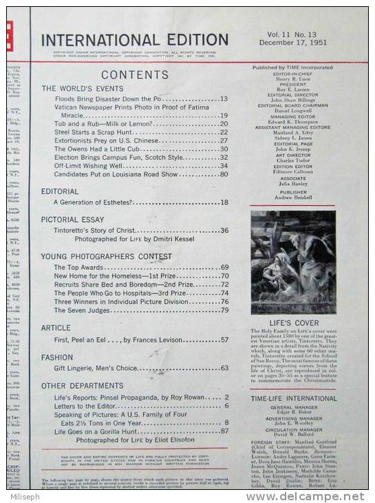 Magazine LIFE - DECEMBER 17 , 1951 -  INTERNATIONAL EDITION              (3000) - Novità/ Affari In Corso