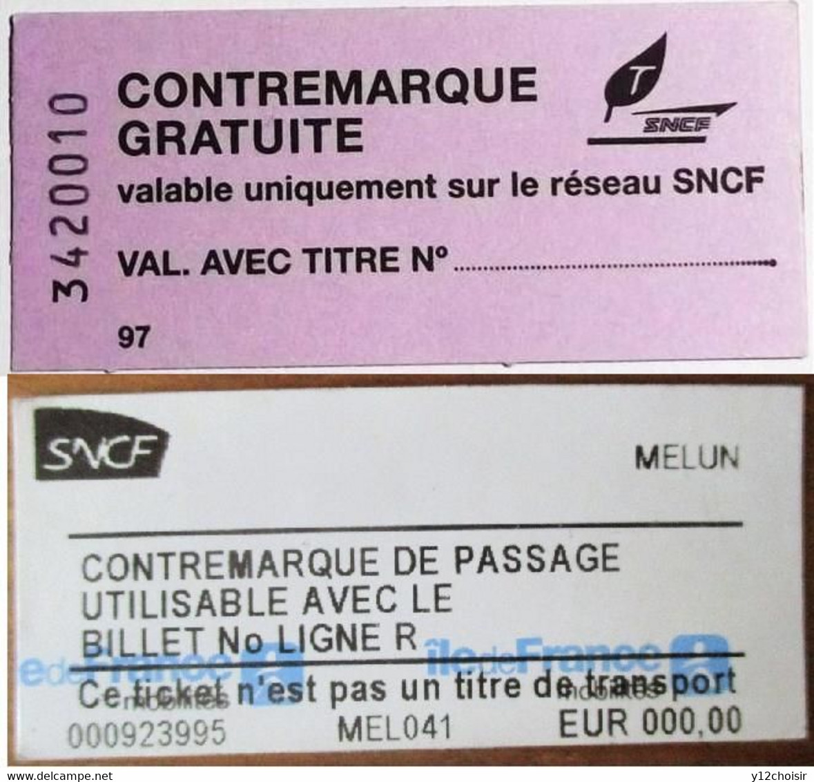 2 TICKET SNCF SOCIETE NATIONALE CHEMINS DE FER CONTREMARQUE GRATUITE TRAIN WAGON GARE - Europe