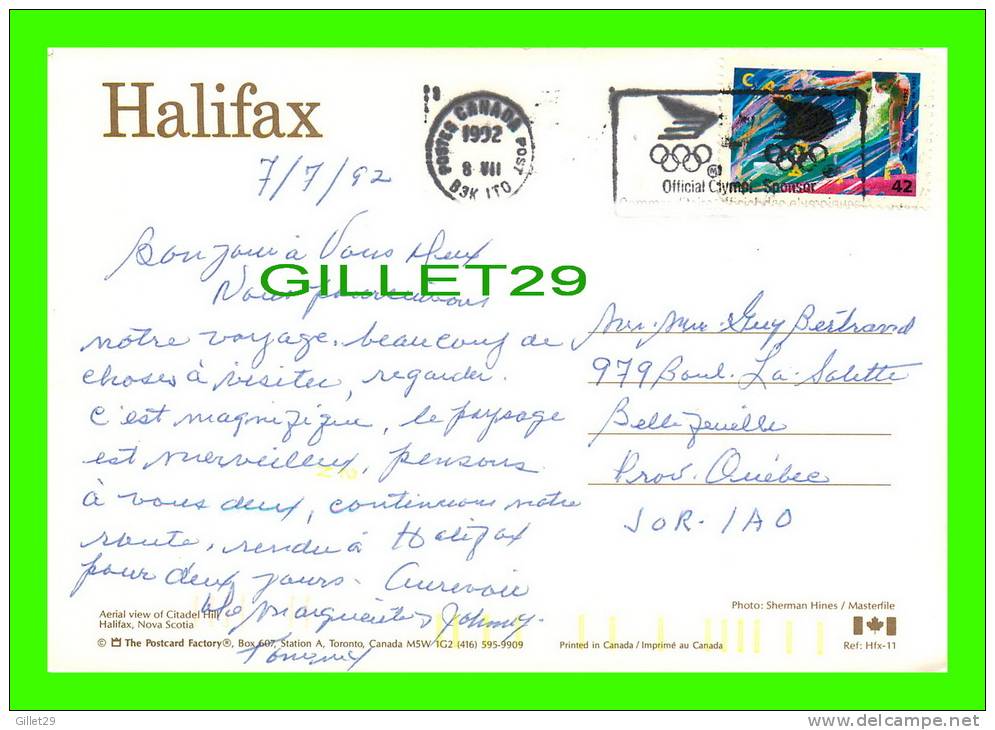 HALIFAX, NOVA SCOTIA - VUE AÉRIENNE DE LA CITADELLE - POSTCARD FACTORY - DIMENSION 17X12 Cm - CIRCULÉE EN 1992 - - Halifax