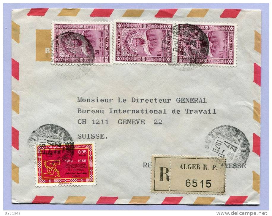 Air Mail Registered Letter ALGERIEN To GENEVA GENF 1970 (853) - Algerien (1962-...)