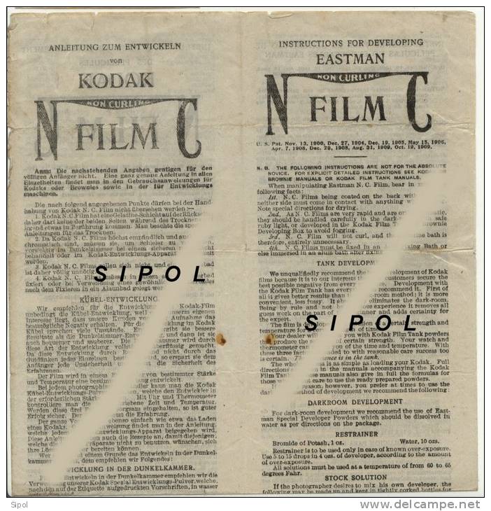 Kodak Film NC Notice D Instructions Pour Développpement Des Pellicules Kodak - Materiaal & Toebehoren