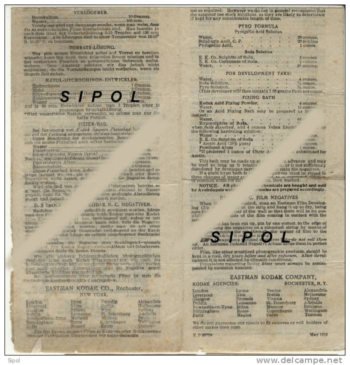 Kodak Film NC Notice D Instructions Pour Développpement Des Pellicules Kodak - Supplies And Equipment