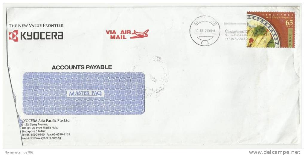 Singapore Air Mail Postal Used Cover 2010 - Singapore (1959-...)