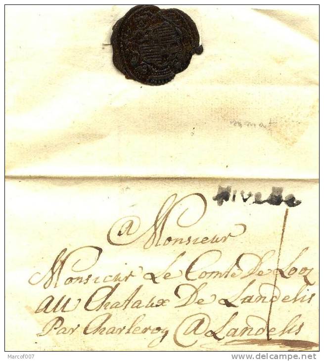 PRECURSEUR - NOBLESSE LE COMTE DE LOOZ  - DEVANT DE LETTRE+CACHET CIRE + GRIFFE NIVELLE - 1815-1830 (Periodo Holandes)