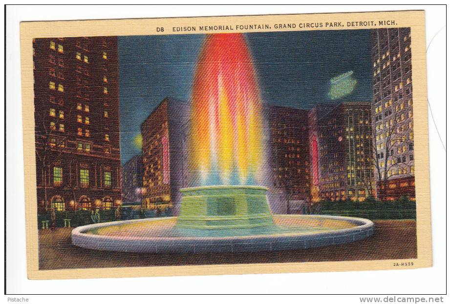 Detroit Michigan - Edison Memorial Fountain - Grand Circus Park - Unused - VG Condition - Detroit