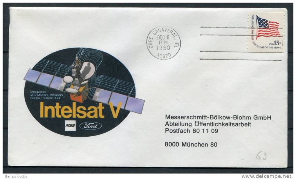 1980 USA Intelsat 5 Cape Canaveral Space Rocket Cover - United States