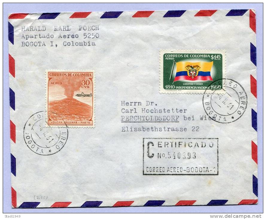 Air Mail Registered Certificado Letter COLOMBIA KOLUMBIEN BOGOTA To AUSTRIA 1961 (858) - Colombia