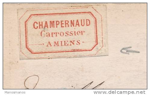 457/20 - Carte Précurseur TP Cérès GC 85 AMIENS 1874 - Vignette Carrossier Champernaud - Cartes Précurseurs