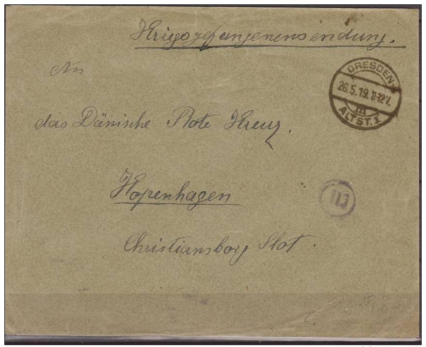 Deutschland, 1917 - 19, Prisoner Of War Mail, From Dresden To Danish Red Cross Kopenhagen With Censor Marks - WO1