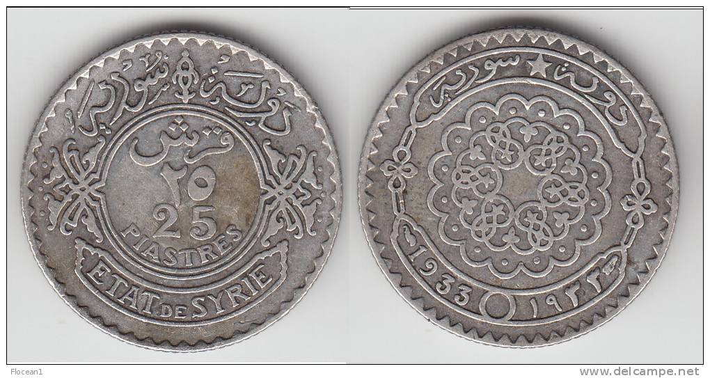 **** SYRIE - SYRIA - 25 PIASTRES 1933 - ARGENT - SILVER **** EN ACHAT IMMEDIAT !!! - Syrie