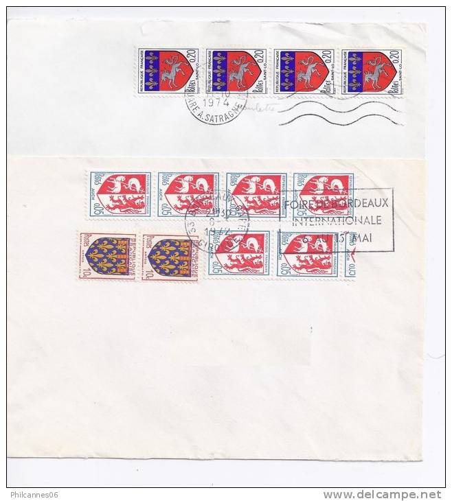 France - Roulette - Lot De 2 Enveloppes Affranchies Avec Blasons St Lô Et Auch - Coil Stamps