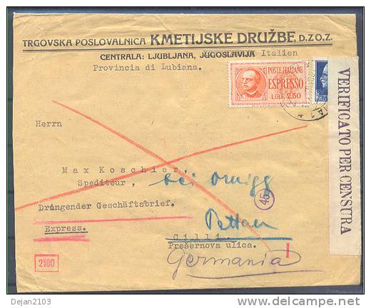 Italy Letter Sent From Ljubljana To Celje And To Germany With Censura USED - Lubiana