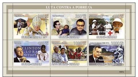 Gb9307a Guinea Bissau 2009 Fight Against Poverty Pope Benedict XVI Bono A.Schweitzer Red Cross B.Clinton Nelson Mandela - Albert Schweitzer