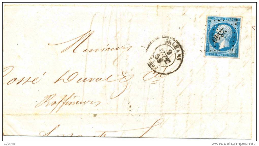 Lettre Napoléon N°14  Orléans Loiret 9/9/1858 Nantes Loire Inférieure Petits Chiffres 2340 Dos  Ambulant Paris Nantes E - 1849-1876: Periodo Clásico