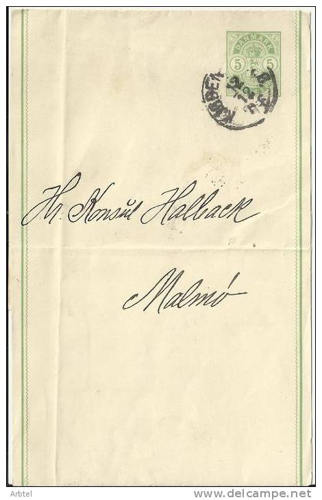 DINAMARCA A MALMO FAJA PARA PRENSA ENTERO POSTAL 1896 - Postal Stationery