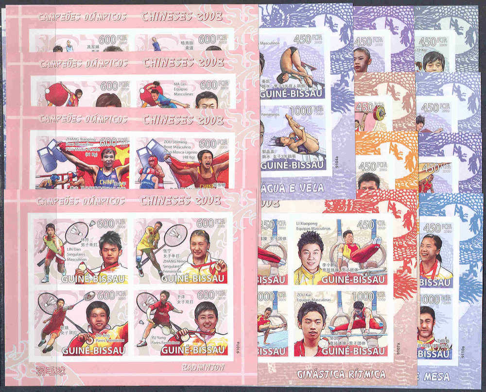 A0212 ✅ Sport Olympic Games Chinese Winners 2008 Guinea-Bissau 8(6)+5(4) Sheets Compl Set ** MNH Imperf Imp - Summer 2008: Beijing