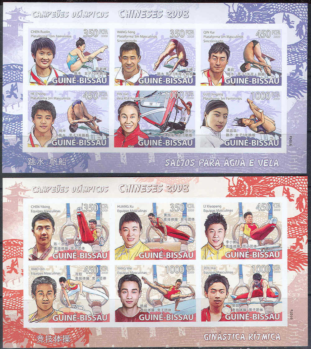 A0212 ✅ Sport Olympic Games Chinese Winners 2008 Guinea-Bissau 8(6)+5(4) Sheets Compl Set ** MNH Imperf Imp - Summer 2008: Beijing