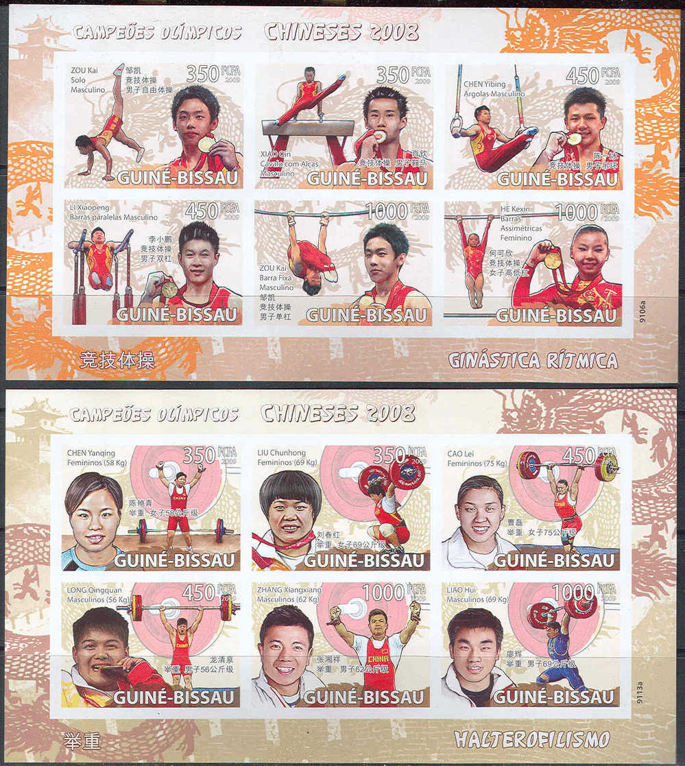 A0212 ✅ Sport Olympic Games Chinese Winners 2008 Guinea-Bissau 8(6)+5(4) Sheets Compl Set ** MNH Imperf Imp - Summer 2008: Beijing