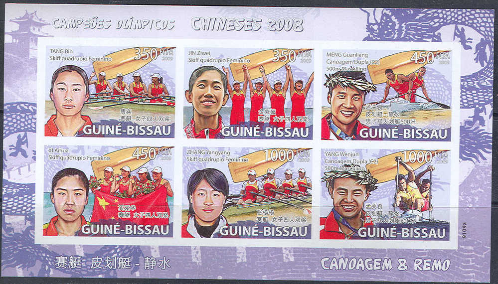 A0212 ✅ Sport Olympic Games Chinese Winners 2008 Guinea-Bissau 8(6)+5(4) Sheets Compl set ** MNH Imperf Imp