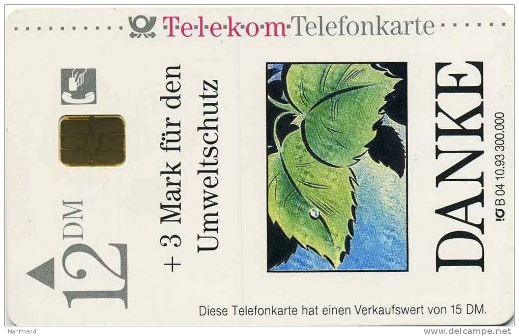 Deutschland - B 04  10/93 - 300.000ex  - 12 DM+3DM Für Die Wohlfahrt - DANKE - Voll - Unused - Mint - B-Serie: Caritative