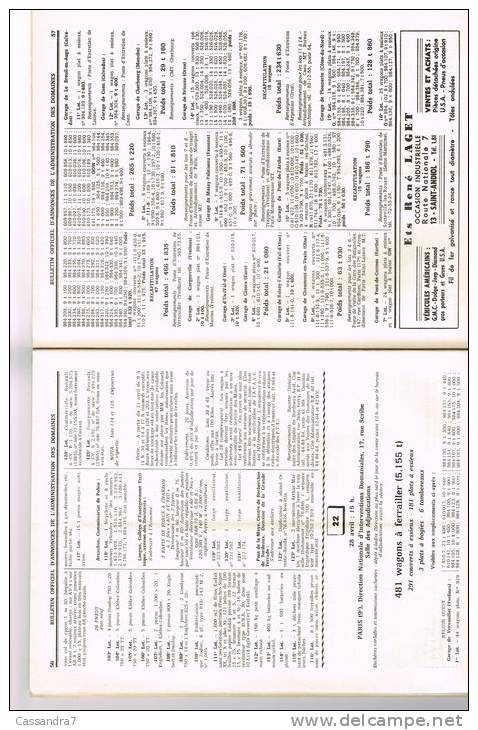 Bulletin Officiel Annonces Administration Domaines-N°520-Vente Au Mans-Brest-Cahors-Versailles-481 Wagons- - Autres & Non Classés