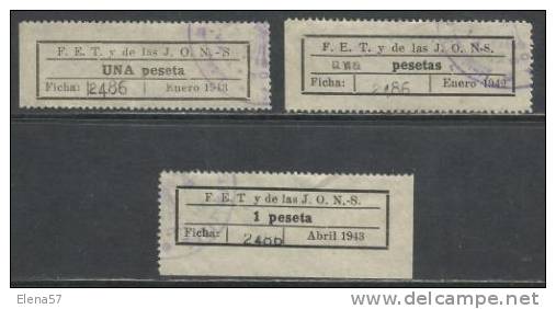 9112-coleccion Interesnate 3 Sellos FALANGE.FET Y DE LAS JONS VEA:UNA Peseta,una Pesetas,1 Peseta.raros.no Catalogados,E - Nationalistische Ausgaben