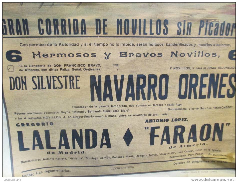 Corrida/ Plaza De Toros De GERONE/Gran Corrida De Novillos Sin Picadores/LALANDA De Ma/FARAON De Almeria/1964   AFF2 - Affiches