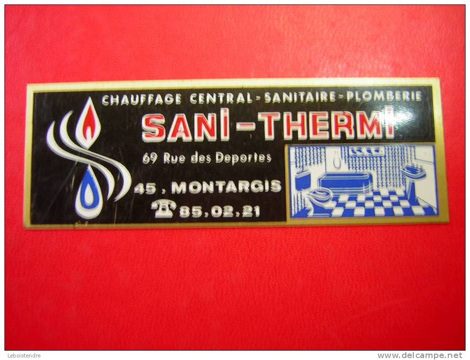 PETITE PLAQUE LAITON PUBLICITAIRE SANI THERMI  69 RUE DES DEPORTES 45 MONTARGIS  CHAUFFAGE CENTRAL SANITAIRE PLOMBERIE - Autres & Non Classés