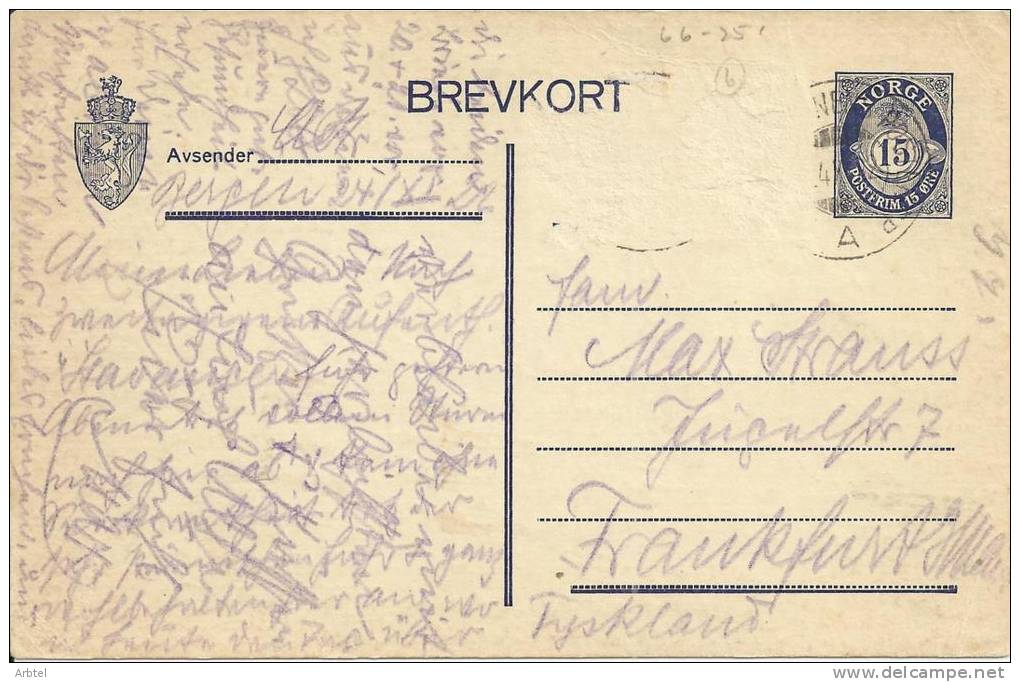 NORUEGA ENTERO POSTALCIRCULADO FALTA UN SELLO ADHERIDO - Postal Stationery