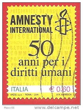 ITALIA REPUBBLICA USATO - 2011 - 50º Anniversario Di Amnesty International -   € 0,60 - S. 3235 - 2011-20: Used