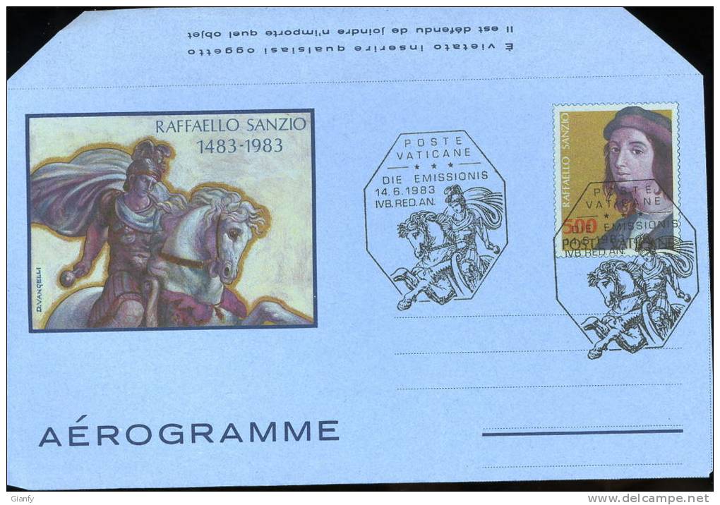 AEROGRAMMA VATICANO RAFFAELLO SANZIO 500 L 1983 FDC - Entiers Postaux