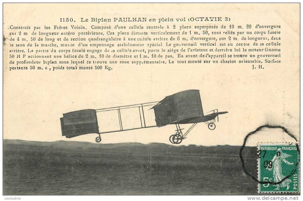 LE BIPLAN PAULHAN EN PEIN VOL OCTAVIE 3 - ....-1914: Précurseurs