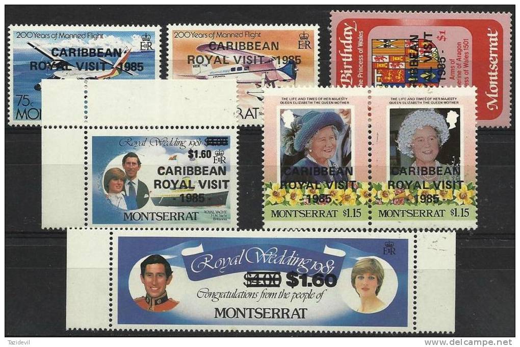 MONTSERRAT - 1985 Caribbean Royal Visit Overprints. Scott 573-9. MNH ** - Montserrat