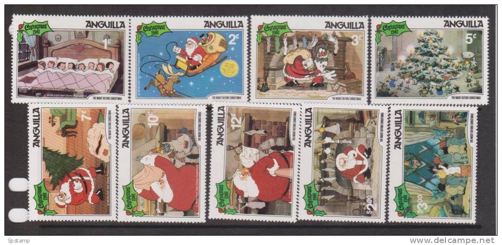 Anguilla 1981 Disney Night Before Christmas Set 9 MNH - Anguilla (1968-...)