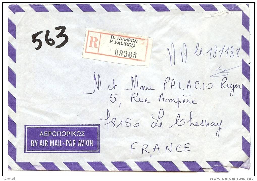 LDR3 - GRECE LETTRE RECOMMANDEE P. FALIRON / LE CHESNAY NOVEMBRE 1982 - Storia Postale