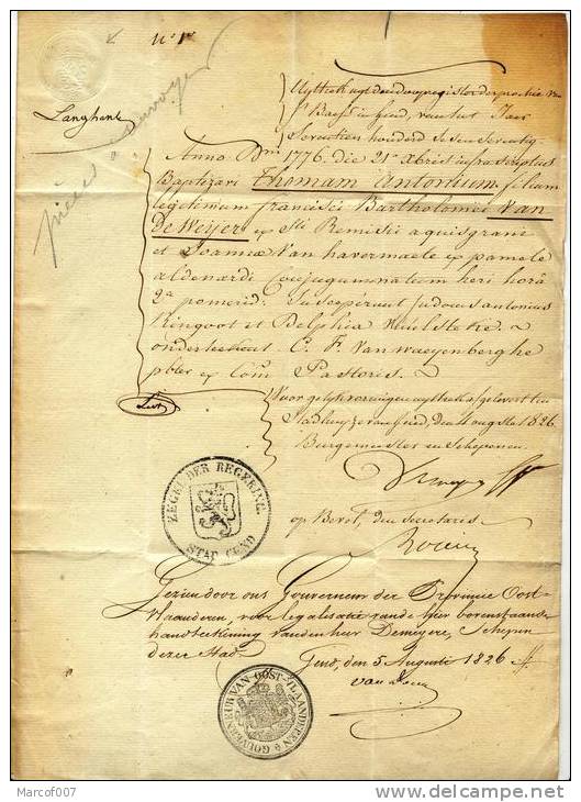 PRECURSEUR -GEND VERS CHARLEROY 1826 - GOUVERNEUR VAN OOST VLANDEREN + SIGNATURE - 1815-1830 (Période Hollandaise)