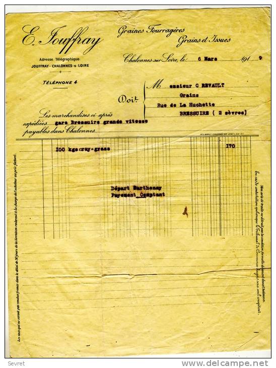 CHALONNES Sur LOIRE - Maine Et Loire - E JOUFFRAY  - Grains Et Issues , GrainesFourragèresrais. - Agriculture