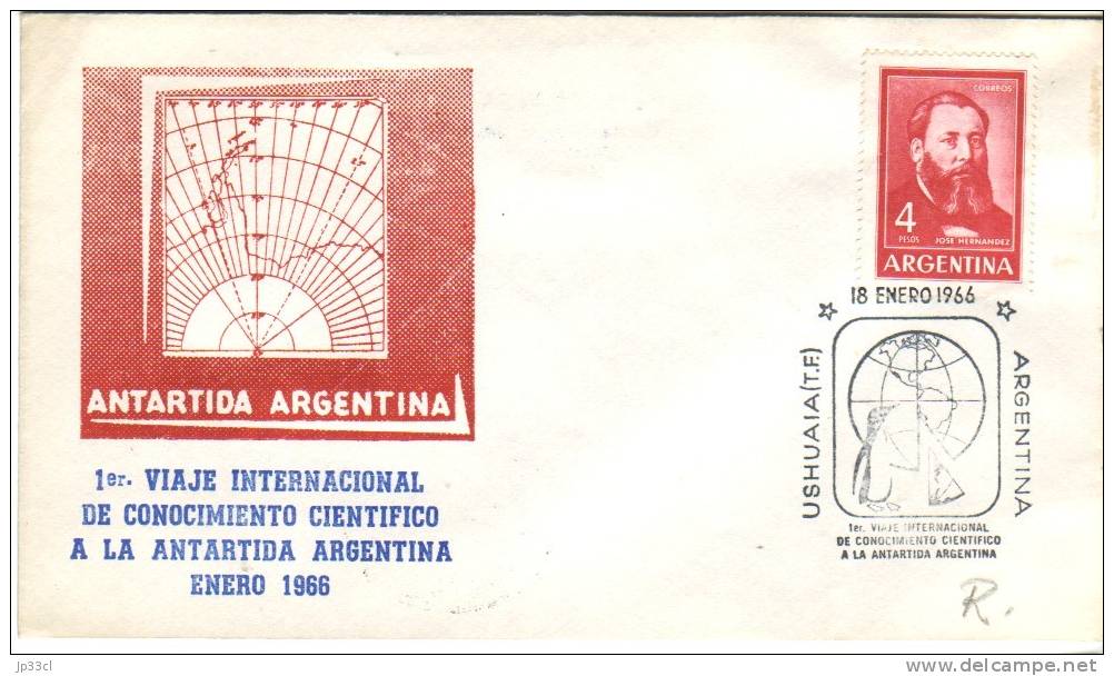 Lettre 1er Viaje A La Antartida Argentina (Antarctique), 18/1/1966 Avec 2 Cachets Ushuaia - Storia Postale