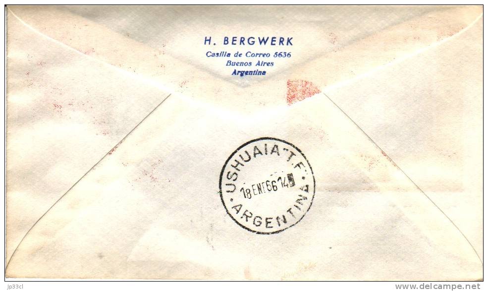 Lettre 1er Viaje A La Antartida Argentina (Antarctique), 18/1/1966 Avec 2 Cachets Ushuaia - Storia Postale