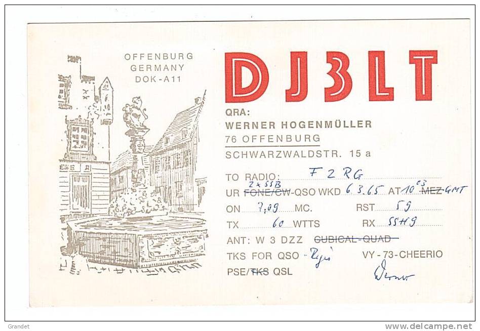 CARTE RADIO QSL - ALLEMAGNE - GERMANY - OFFENBURG - OFFENBOURG - 1965. - Amateurfunk