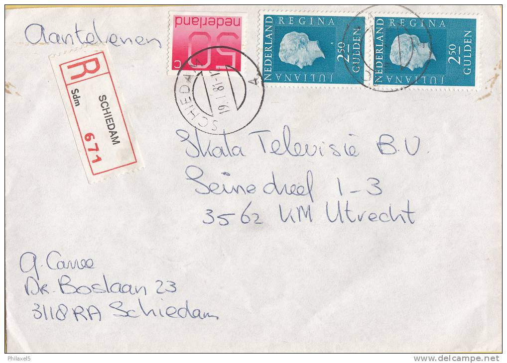 Nederland - Aangetekend/Recommandé Brief Vertrek Schiedam - Aantekenstrookje Schiedam 671 - Storia Postale