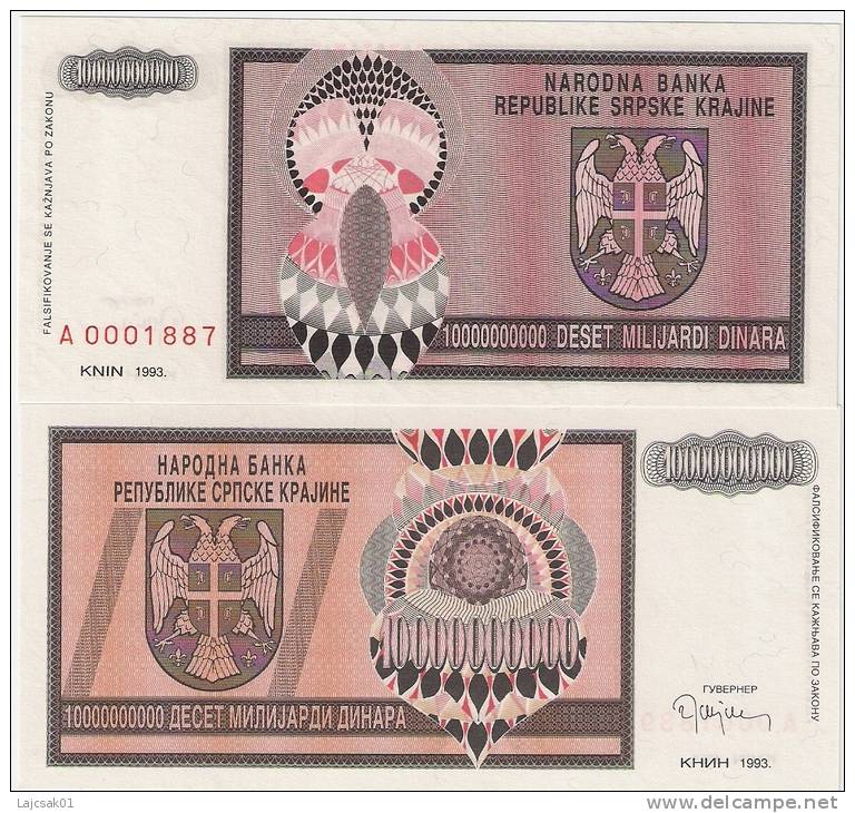 Croatia 10.000.000.000 Dinara 1993. P-R19 UNC Low Serial Number - Croacia