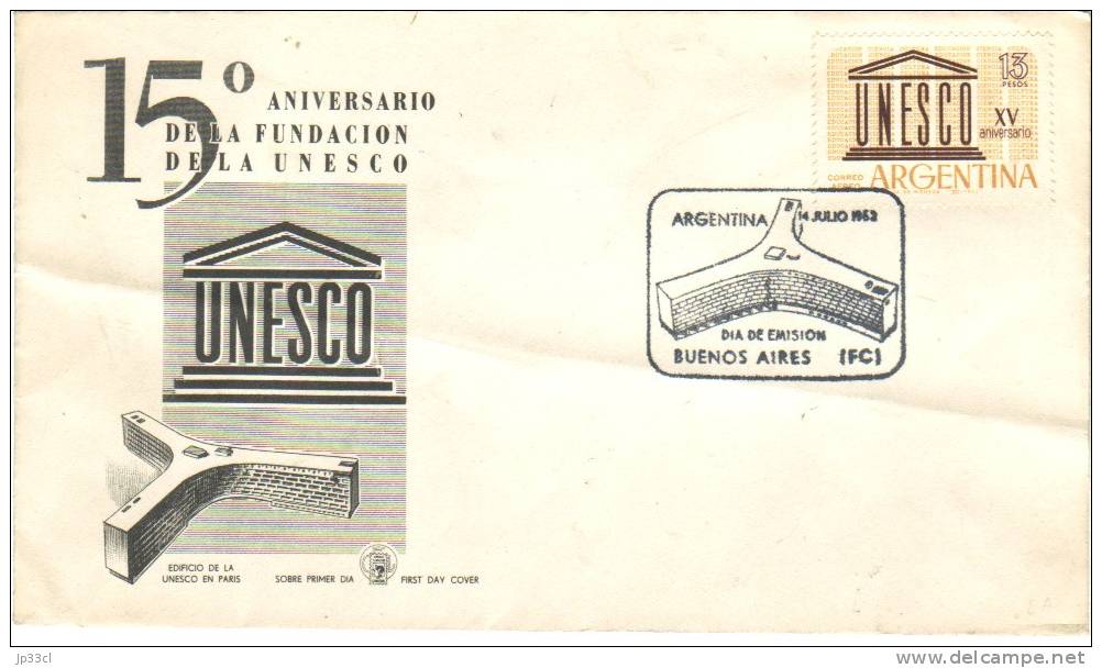 FDC 15e Anniversario Fundacion De La Unesco, Buenos Aires, 14/7/1962 - FDC