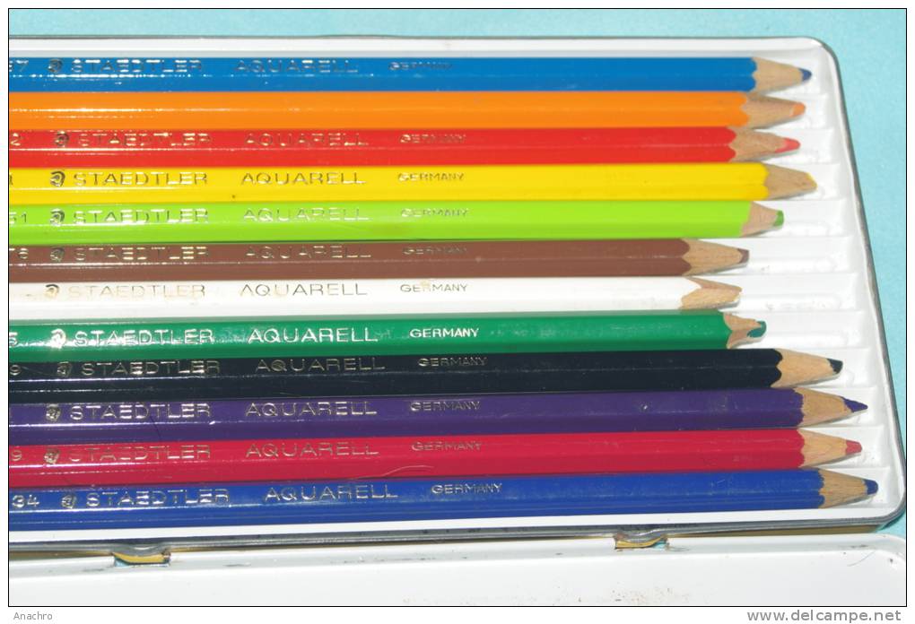 STAEDTLER POISSONS EXOTIQUES Ancienne BOITE Métal COMPLETE 12 CRAYONS AQUARELLE GERMANY - Other & Unclassified