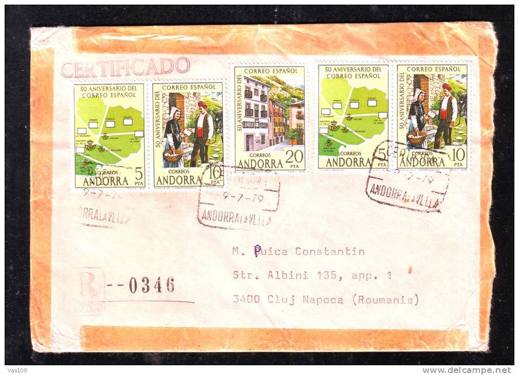 REGISTRED COVER FROM ANDORA TO ROMANIA NICE FRANKING 1979. - Storia Postale