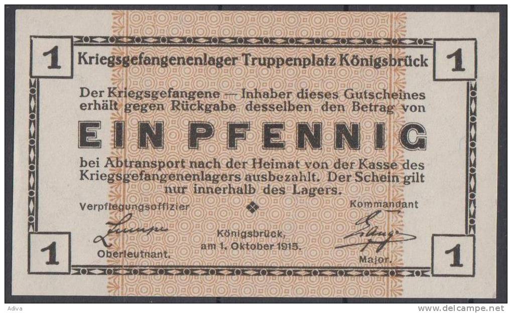 Kriegsgefangenenlager Truppenplatz Königsbrück 1 Pfennig, 1915 - Altri & Non Classificati