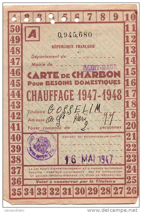 Rationnement/ Carte De Charbon/Chauffage/Saint Maur Des Fossés/ Seine/ 1947-1948        OL33 - 1939-45