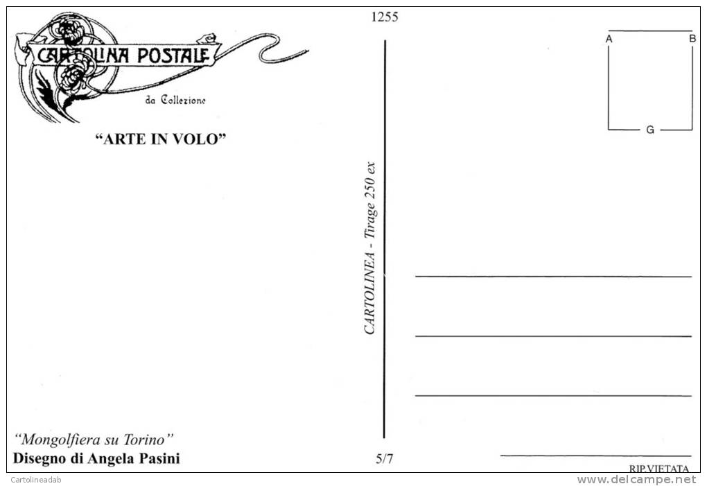 [DC1255] CARTOLINEA - ARTE IN VOLO - MONGOLFIERA SU TORINO - DISEGNO DI ANGELA PASINI (5 DI 7) - Altri & Non Classificati